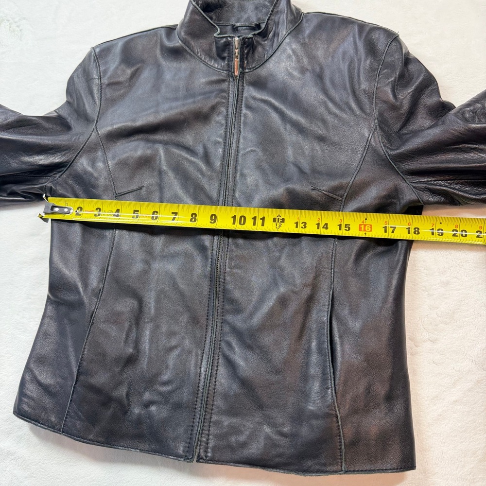 Wilsons‎ Leather Pelle Studio Jacket Womens M Black Good Zip Mock Neck Moto - Picture 3 of 8